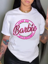 White Printed Round Neck Short Sleeve T-Shirt