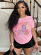 Pink Printed Round Neck Short Sleeve T-Shirt