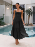 Black Fashionable Patchwork Strapless Backless Full Skirt Dress