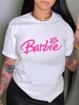 White Printed Round Neck Short Sleeve T-Shirt