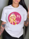 White Printed Round Neck Short Sleeve T-Shirt