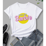 White Printed Round Neck Short Sleeve T-Shirt