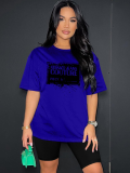 Blue Fashion Sports Round Neck Printed Short Sleeve Shorts Two-Piece Set