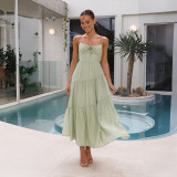 Light Green Fashionable Patchwork Strapless Backless Full Skirt Dress