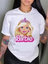White Printed Round Neck Short Sleeve T-Shirt