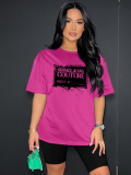 Rose Red Fashion Sports Round Neck Printed Short Sleeve Shorts Two-Piece Set