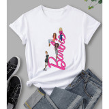 White Printed Round Neck Short Sleeve T-Shirt