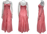 Pink Fashionable Patchwork Strapless Backless Full Skirt Dress