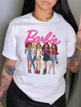 White Printed Round Neck Short Sleeve T-Shirt
