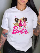 White Printed Round Neck Short Sleeve T-Shirt
