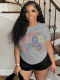 Grey Printed Round Neck Short Sleeve T-Shirt