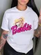 White Printed Round Neck Short Sleeve T-Shirt