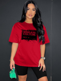 Red Fashion Sports Round Neck Printed Short Sleeve Shorts Two-Piece Set