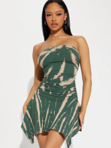 Green Fashion Sexy Stripe Printed Irregular Dress