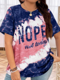Blue Oversized Round Neck Letter Print T-Shirt