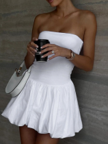 White Fashion Sexy Solid Color Waist Tube Top Dress
