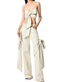 Apricot Three-Dimensional Bow Tube Top Vest Knot Wide-Leg Jeans Two-Piece Set