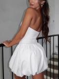 White Fashion Sexy Solid Color Waist Tube Top Dress