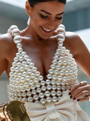 White Sexy Fashion Pearl Camisole