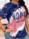 Blue Oversized Round Neck Letter Print T-Shirt