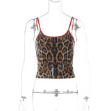 Fashion Print Sexy Leopard Sequined Suspender Tube Top Vest