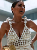 White Sexy Fashion Pearl Camisole