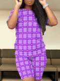 Round Neck Casual Printed Short-Sleeved Shorts Two-Piece Suit