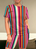Round Neck Casual Printed Short-Sleeved Shorts Two-Piece Suit