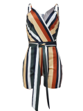High-Waisted Slim-Fit Sleeveless V-Neck Striped Jumpsuit