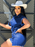 Blue Summer Sexy Elastic Waist Denim Jumpsuit