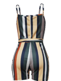 High-Waisted Slim-Fit Sleeveless V-Neck Striped Jumpsuit