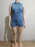 Blue Fashion Stretch Denim Jumpsuit