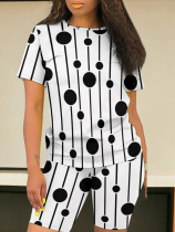 Round Neck Casual Printed Short-Sleeved Shorts Two-Piece Suit