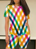 Round Neck Casual Printed Short-Sleeved Shorts Two-Piece Suit