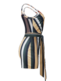 High-Waisted Slim-Fit Sleeveless V-Neck Striped Jumpsuit