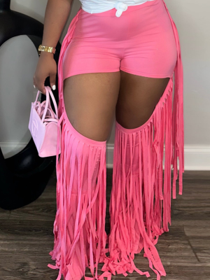 Pink Summer Trend Personality Tassel Hollow Trousers