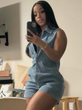 Blue Fashion Stretch Denim Jumpsuit