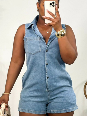 Blue Fashion Stretch Denim Jumpsuit