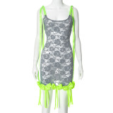 Grey New Ribbon Rosebud Silk Sleeveless Suspender Dress