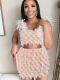 Pink Summer Beach Backless Navel-Baring Mesh Skirt Two-Piece Set