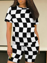 Round Neck Casual Printed Short-Sleeved Shorts Two-Piece Suit