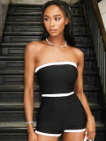Black And White Contrast Fashion Striped Sleeveless Tube Top Jumpsuit