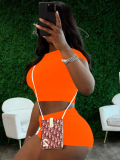 Orange Tight Cropped Top Sports Shorts Two Piece Set