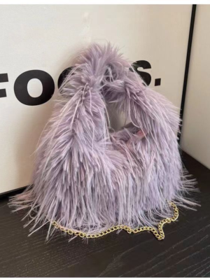 Purple Stylish Plush Crossbody Shoulder Handbag