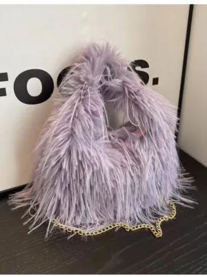 Purple Stylish Plush Crossbody Shoulder Handbag