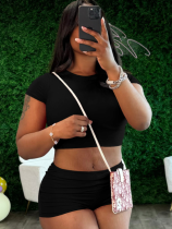 Black Tight Cropped Top Sports Shorts Two Piece Set
