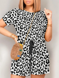 New Leopard Print O-Neck Short Sleeve Jumpsuit