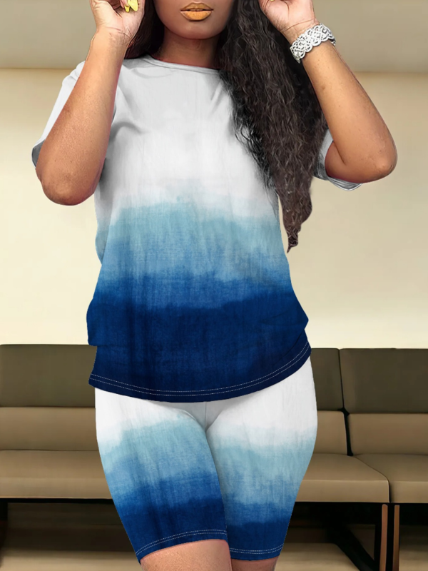 Personalized Tie-Dye Gradient Short-Sleeved Shorts Two-Piece Set