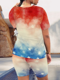 New Gradient Print Round Neck Short Sleeve Two Piece Suit