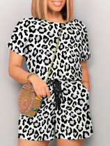 New Leopard Print O-Neck Short Sleeve Jumpsuit